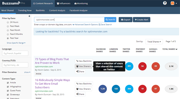 BuzzSumo Görünümü Paylaşanları