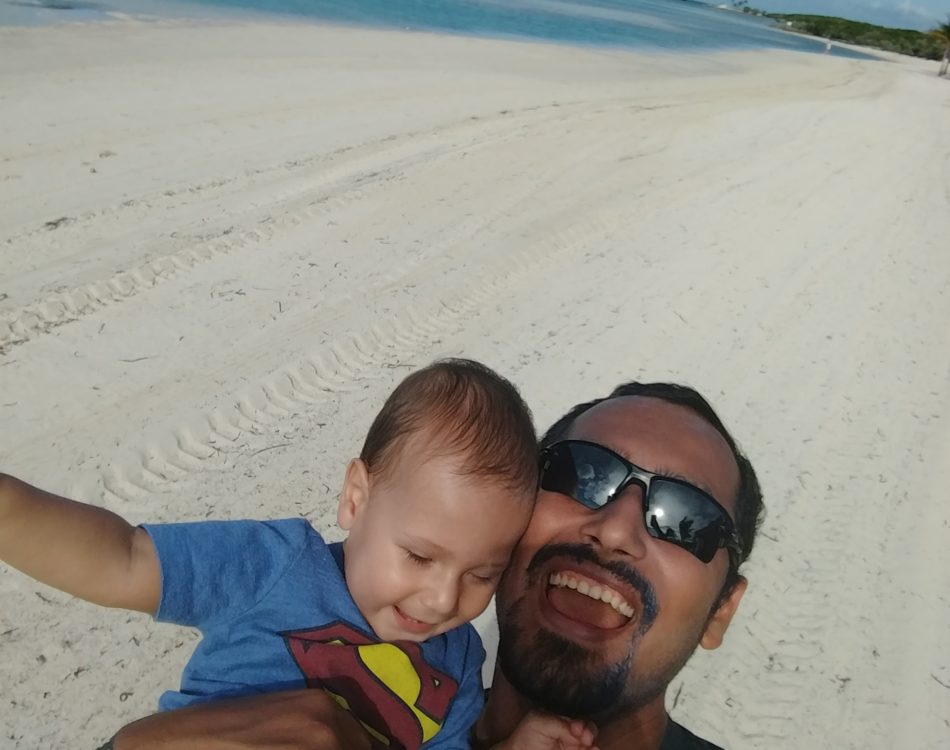Solly and I on the beach in Bahamas