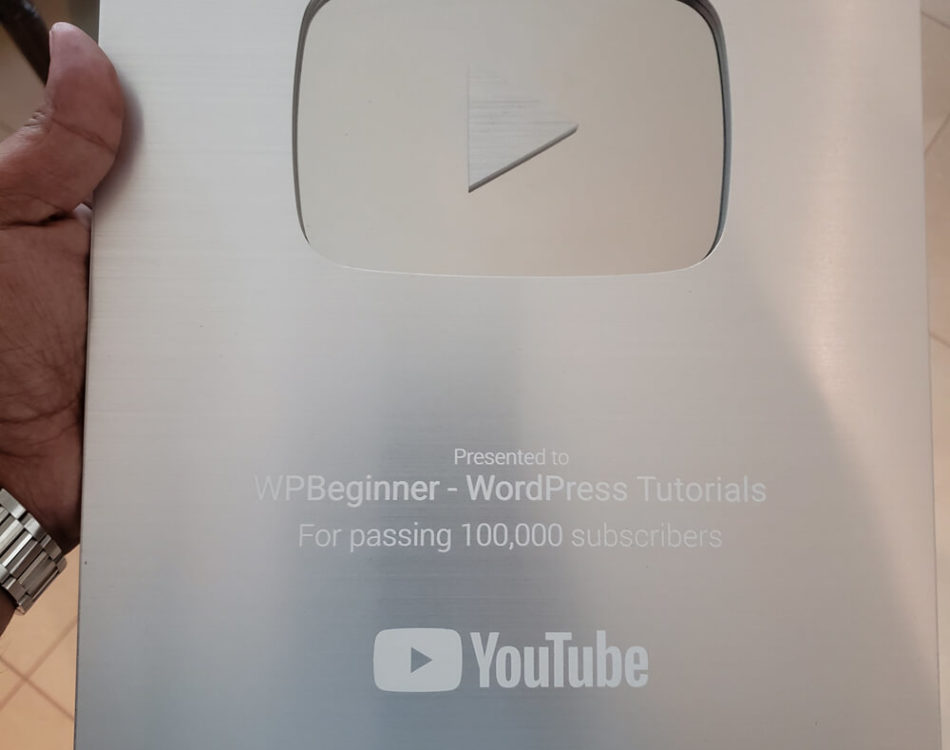 New YouTube Silver Play Button for WPBeginner