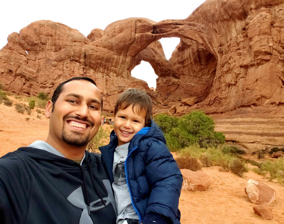Selfie with Solomon at Arches National Park