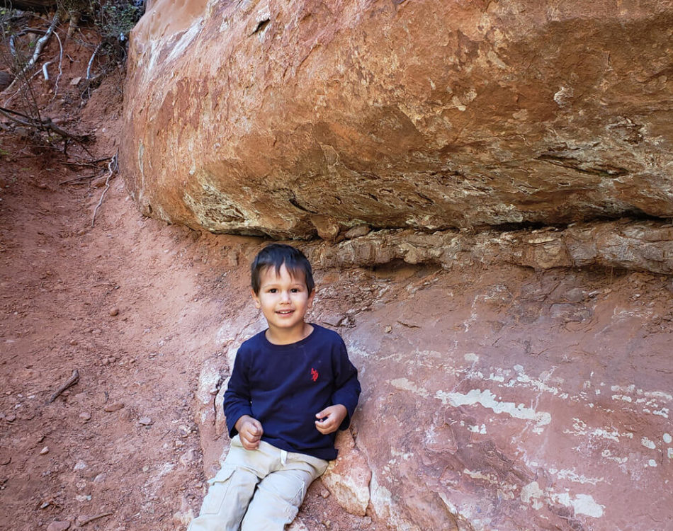 Solomon climbed a rock during a hike at Zion National Park