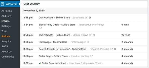 WPForms User Journey screenshot