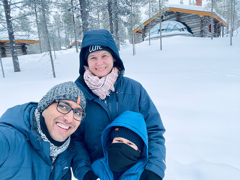 Family Photo outside our Glass Igloo Cabin