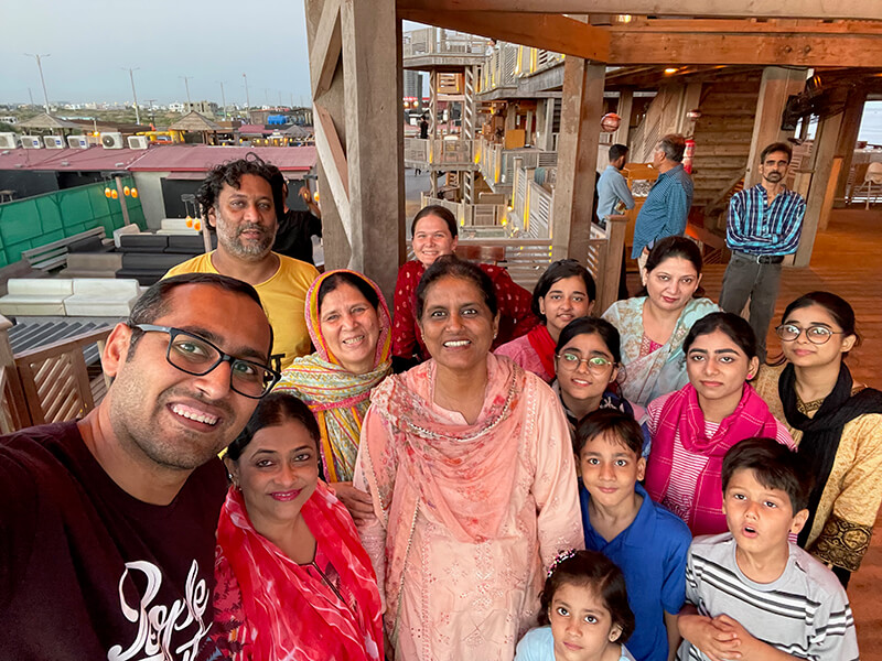 Family photo at Kolachi restaurant in Karachi