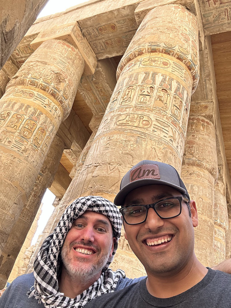 Syed Balkhi with Steve Wells at Karnak Temple in Egypt