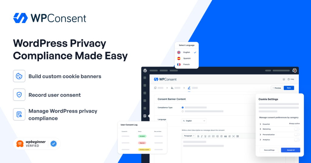 WPConsent - WordPress Cookie Consent and Privacy Compliance plugin
